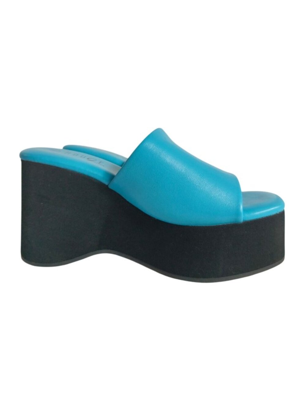 Rouge Womens 6 Platform Slip-On Wedge Sandals Blue Slides Comfy Square Open Toe